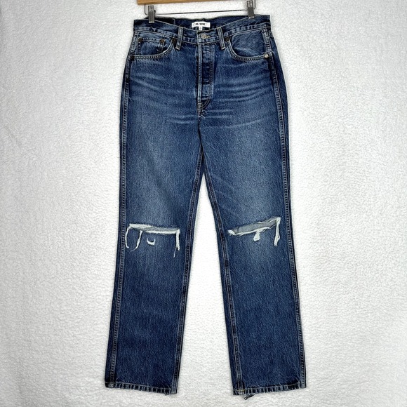 RE/DONE 90s High Rise Loose Jeans Organic Cotton Sz 29 Distressed Button Fly NWT - Picture 2 of 16